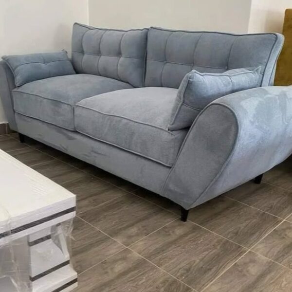 3-Seater Tufted Butterfly Sofa Design with Cushioned Armrests &Spring Cushions – Grey Finish